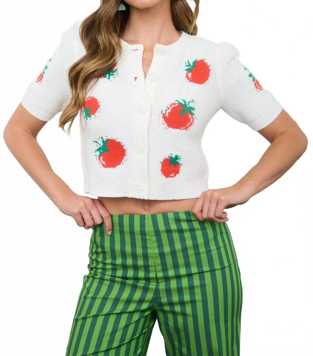 NEW BLU PEPPER tomato motif cardigan in cream